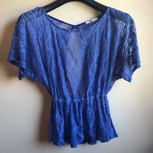 Mi Ami Blue Sheer Peplum Top